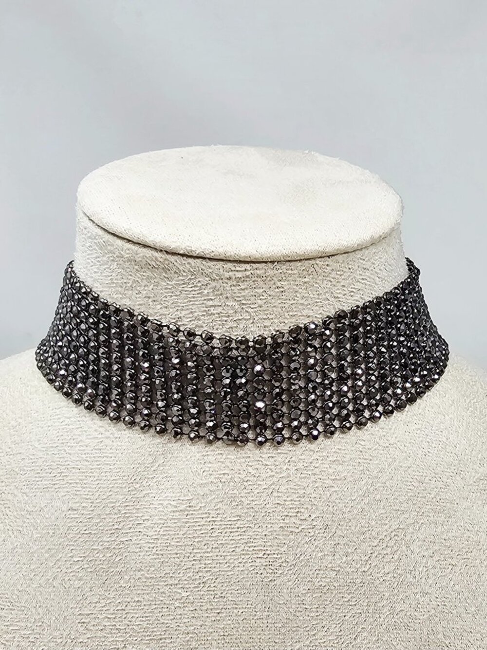 Vintage Black Choker Necklace Wide Rhinestones Bling
